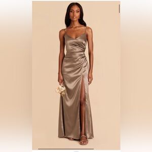 Catherine shiny satin mocha bridesmaid dress, Birdy Grey, size medium